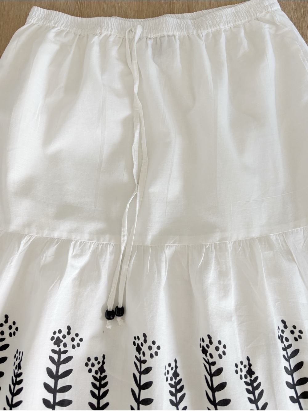 Metro Wear White Maxi Skirt with Black Botanical Hem